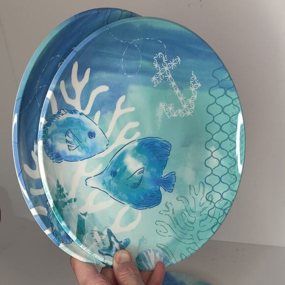 Sonoma Underwater Sea life Coastal Beach Fish Melamine Dinner Plate Set - Picture 11 of 12